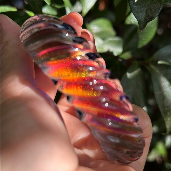 Hand Blown Swirl Ribbed Glass Cuff - Picture 3 of 13